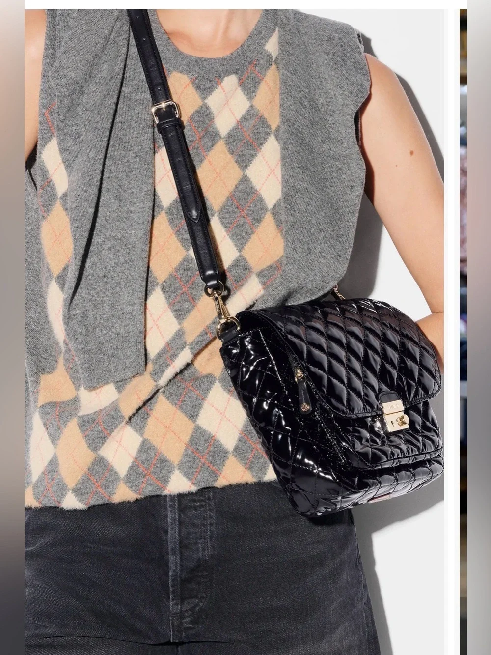 MZ Wallace MD Quilted Crosby Lock Nylon C/B. Black/Gold.